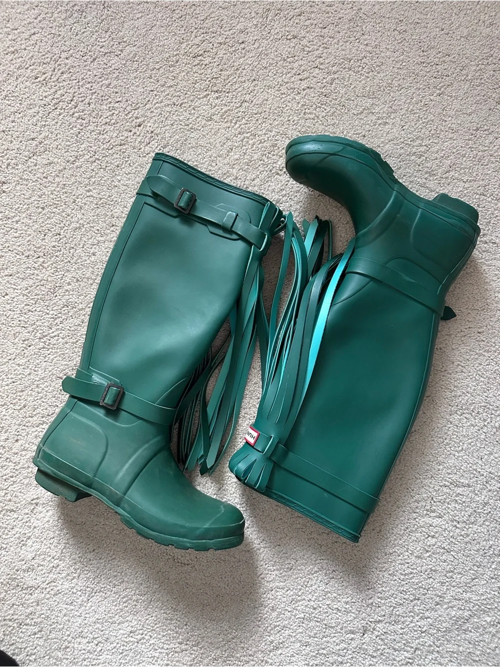 *rare* Hunter Green Tall Rain Boots with Tassles